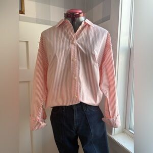 J. Crew Pink and White Striped Button-Down Shirt